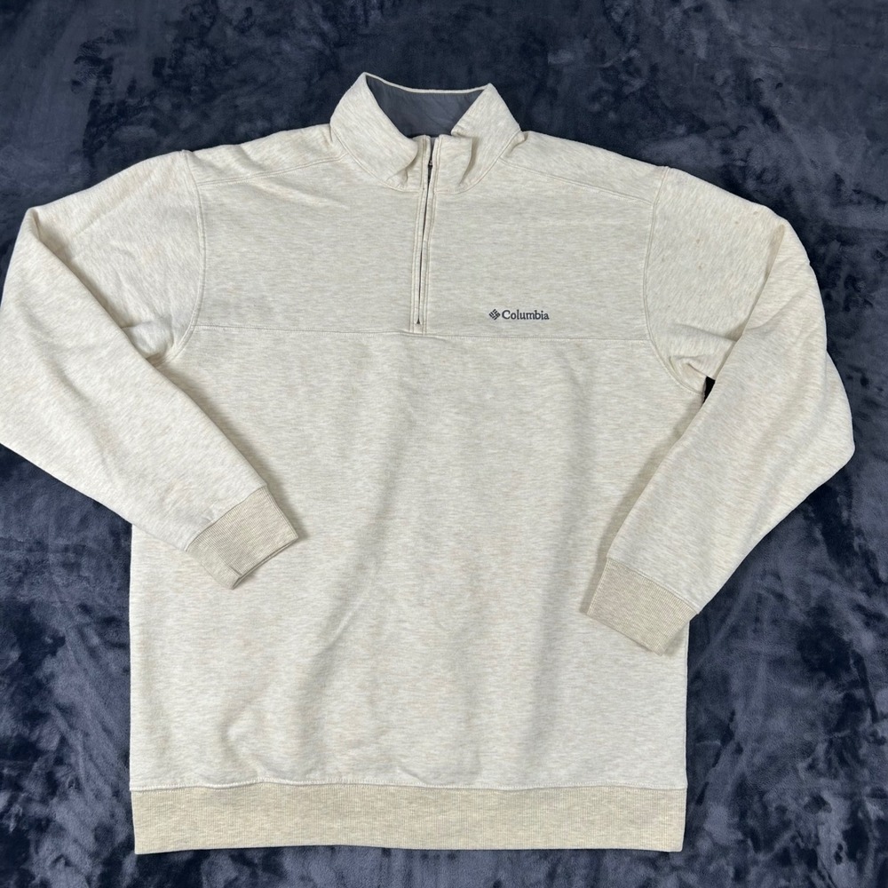 Columbia Quarter Zip Pullover Mens XL Cream Oatmeal Heather Fleece 3313